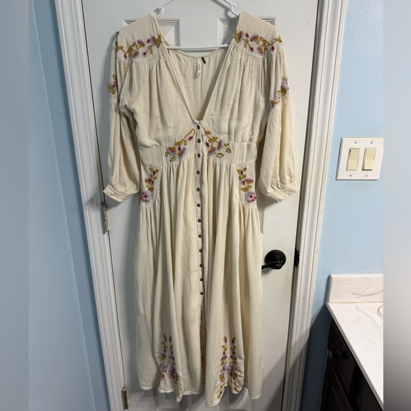 Free People Ivory Floral Day Glow Embroidered Midi Dress - Picture 2 of 3